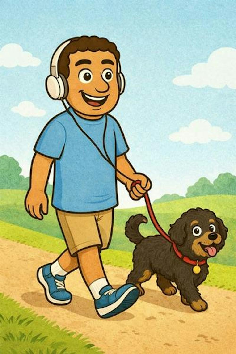 Habit Stacking with Roland Illustration Walking His Dog