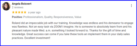 Angela Boisvert's Google Review on New Home Sales Plus Virtual Academy