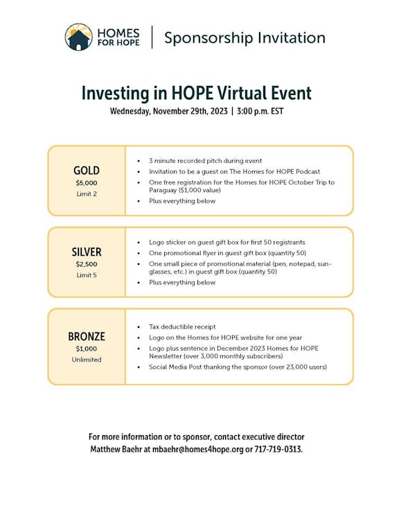 Homes for Hope Investing in HOPE Sponsorship Info